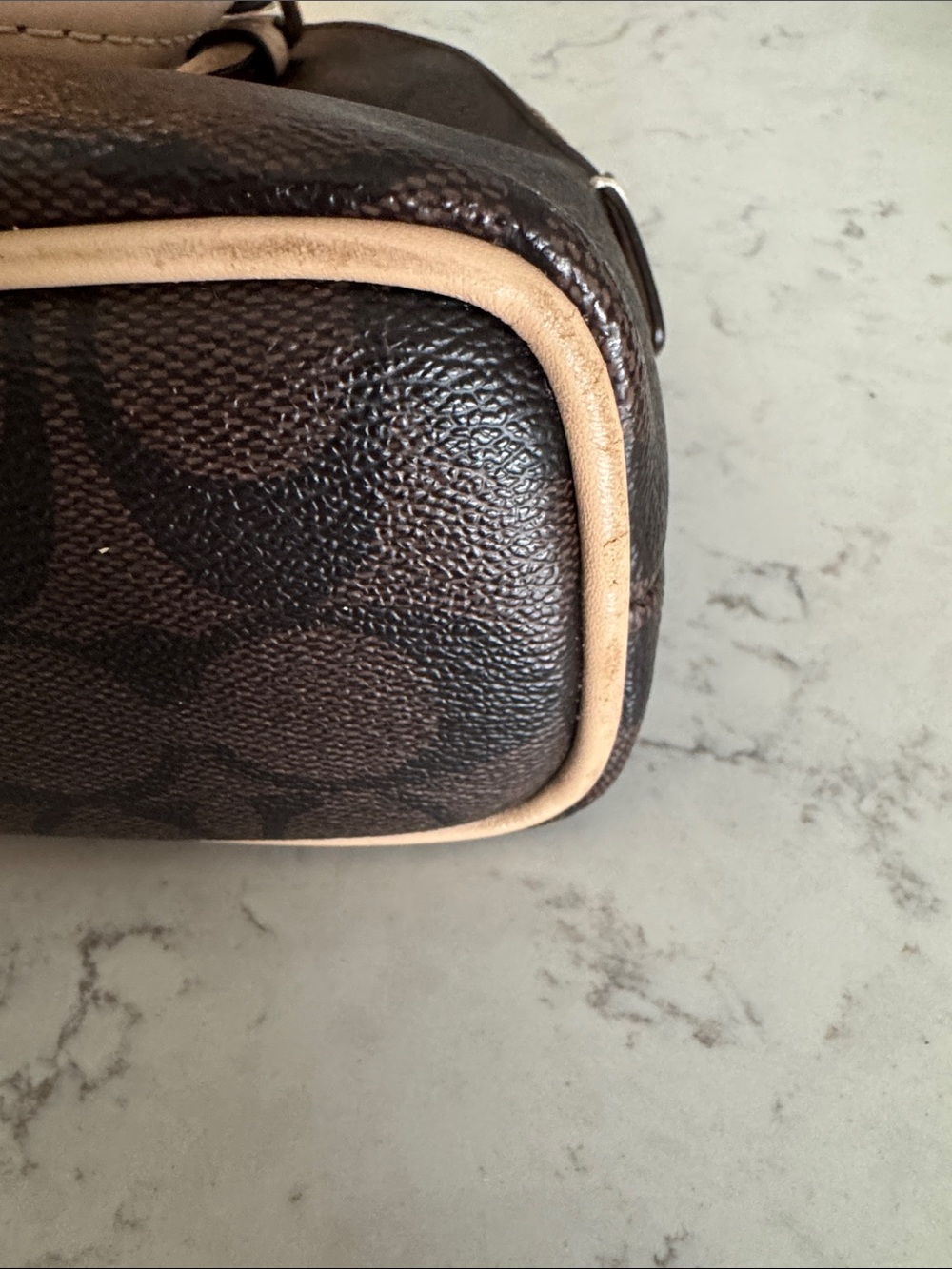 Coach Brown Signature Dome Satchel with Tan Trim and Red Tag - Picture 6 of 9